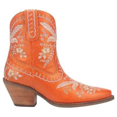 Женские оранжевые повседневные ботинки Dingo Primrose с цветочным принтом Snip Toe Cowboy Boots DI748-8