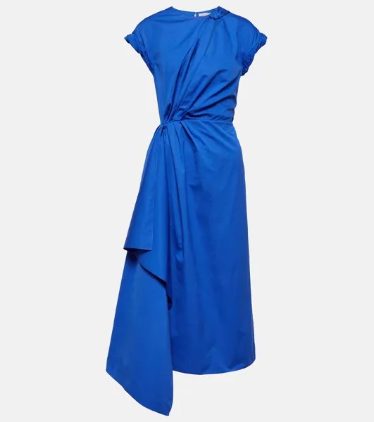 Платье миди из хлопка с драпировкой ALEXANDER MCQUEEN, синий