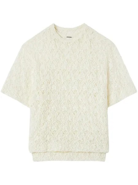 Jil Sander кружевная футболка с короткими рукавами, нейтральный цвет