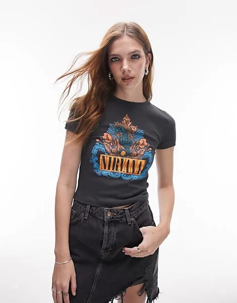 Темно-серая детская футболка Topshop с графической лицензией Nirvana Sea Horse