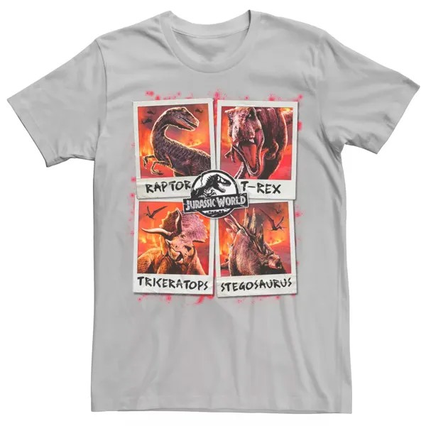 Мужская футболка Jurassic World Two Dino Vacation Polaroids Licensed Character, серебристый