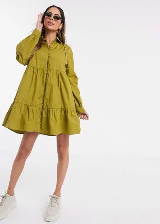 Свободное оливковое платье-рубашка Missguided-Зеленый