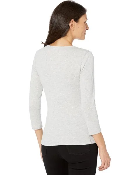 Топ Lilla P 1x1 Rib 3/4 Sleeve V-Neck Top, цвет Heather Grey