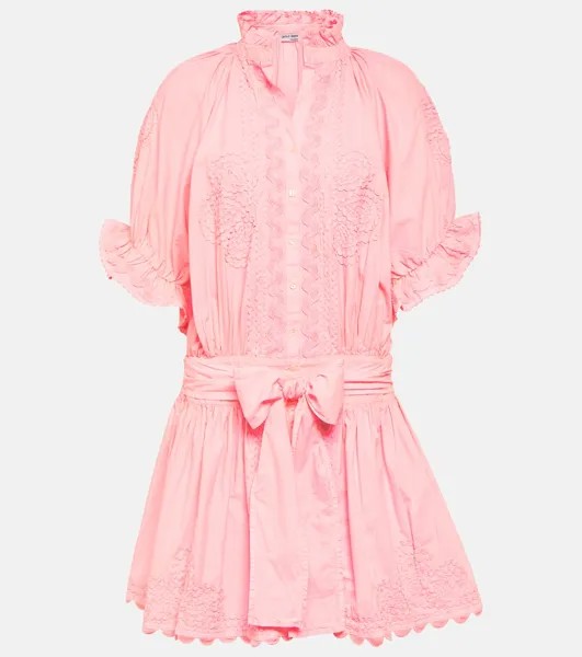 Платье-рубашка из хлопкового поплина с вышивкой Juliet Dunn, розовый