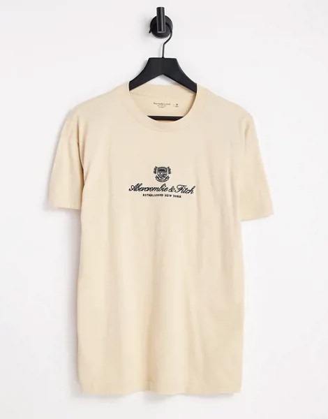 Бежевая футболка с фирменной символикой на груди Abercrombie & Fitch-Светло-бежевый цвет