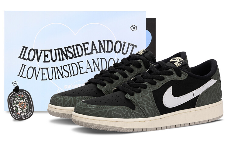 Кроссовки Air Jordan 1 Vintage Basketball Shoes Men Low-top Black/white/green, зеленый