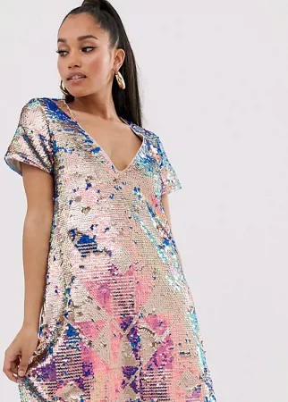 Платье-футболка с пайетками TFNC Petite-Многоцветный