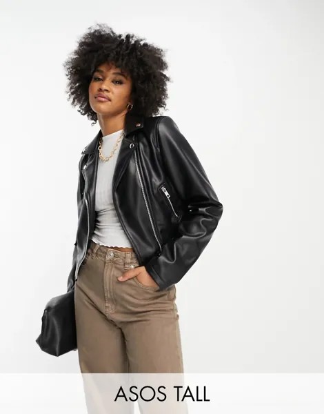 Куртка Asos Design Tall Ultimate Faux Leather Biker, черный