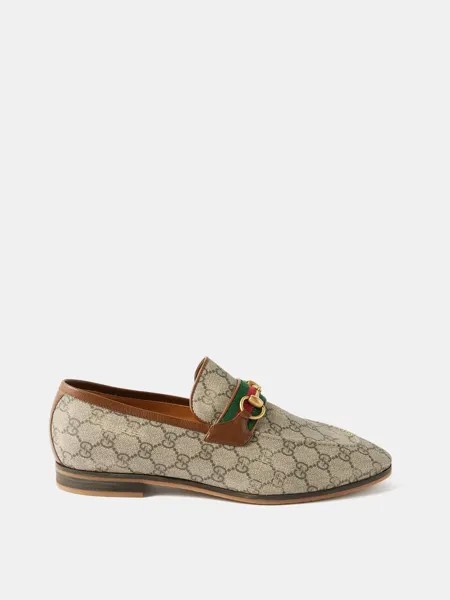 Парусиновые лоферы horsebit gg supreme Gucci, бежевый