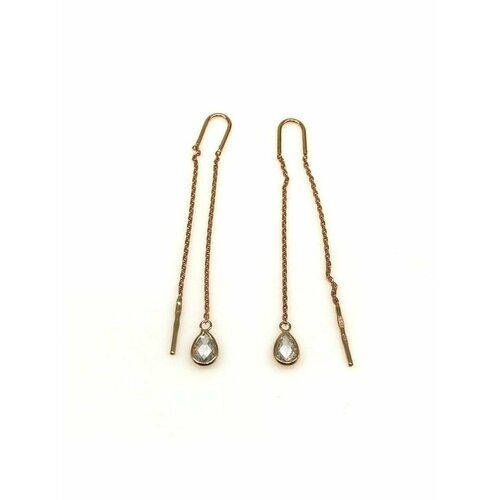 Серьги цепочки 585GOLD золото красное, красное золото, 585 проба, фианит, золотой