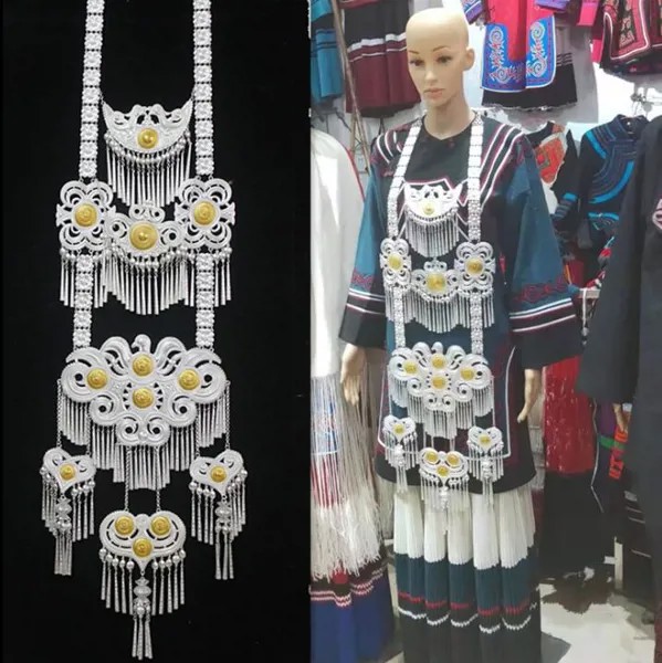 Китайское ожерелье Liangshan Yi People, женские традиционные аксессуары, Hmongb, большой металлический Серебряный цвет Miao
