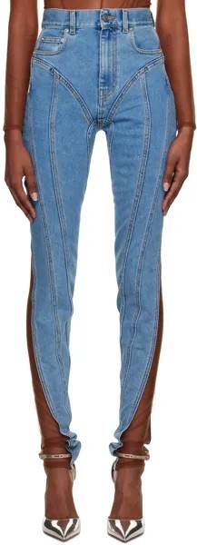 Синие джинсы Mugler со вставками