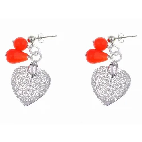 Серьги с подвесками Ester Bijoux, серебрение, серебряный, красный