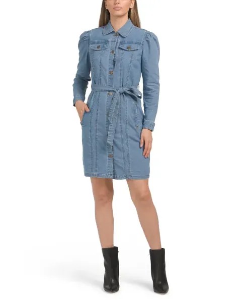 Джинсовое платье-рубашка с поясом Nanette Nanette Lepore, цвет Medium Denim