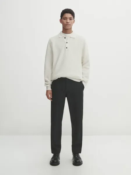 Фактурный вязаный свитер с воротником-поло Massimo Dutti, бежевый