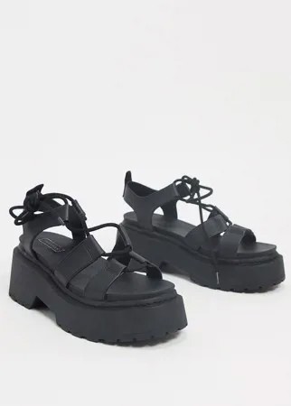 Черные сандалии на платформе со шнуровкой Topshop-Черный