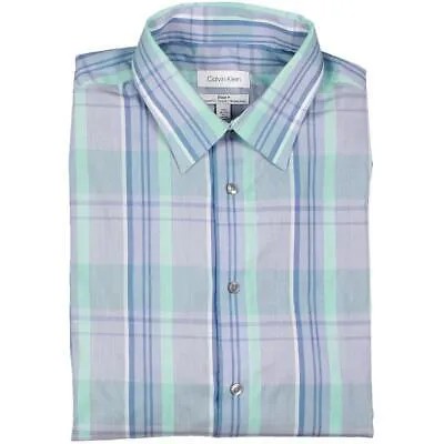 Мужская синяя классическая рубашка в клетку Calvin Klein Regular Fit 17,5 36/37 XL BHFO 4548