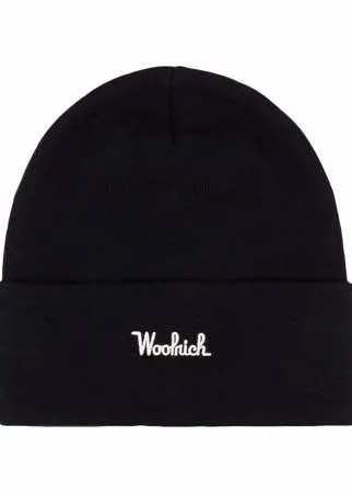 Woolrich шапка бини в рубчик с вышитым логотипом