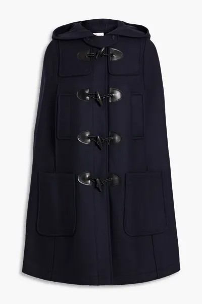 Накидка с капюшоном из смесовой шерсти и фетра с кожаной отделкой Redvalentino, темно-синий