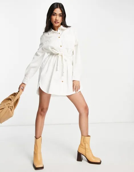 Белое платье-рубашка в стиле oversized из мягкого денима с поясом ASOS DESIGN-Белый