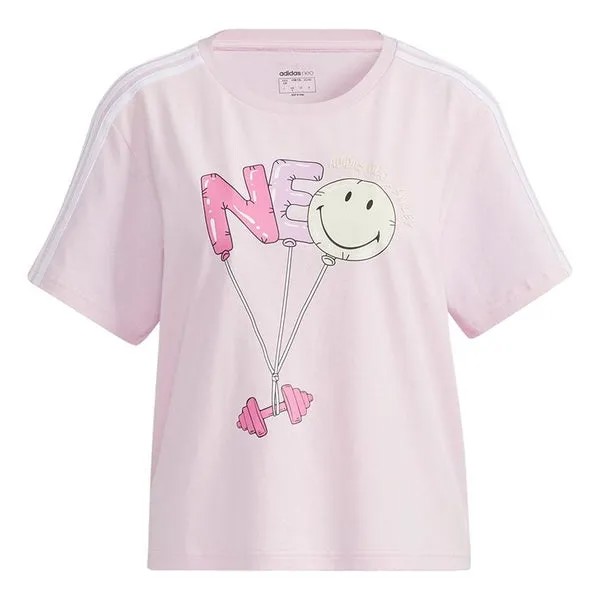 Футболка neo csmy tee2 с рисунком повседневные спортивные с коротким рукавом розовые красные Adidas, красный