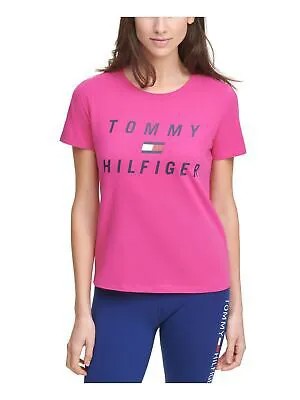 TOMMY HILFIGER SPORT Женская розовая эластичная футболка с круглым вырезом и логотипом XS XS