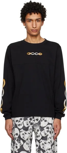 Черная светоотражающая футболка с длинным рукавом GCDS