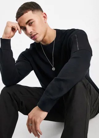 Черный джемпер в стиле милитари с круглым вырезом Threadbare-Черный цвет
