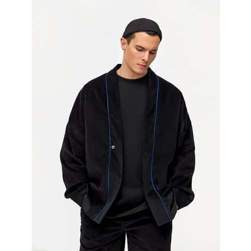 Пиджак HUMANIST, силуэт полуприлегающий, двубортный, размер S/M, черный, синий