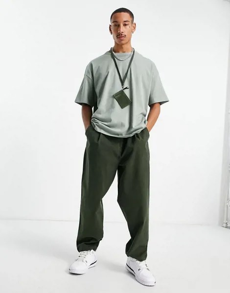 Плотная выбеленная oversized-футболка цвета хаки ASOS DESIGN-Зеленый цвет