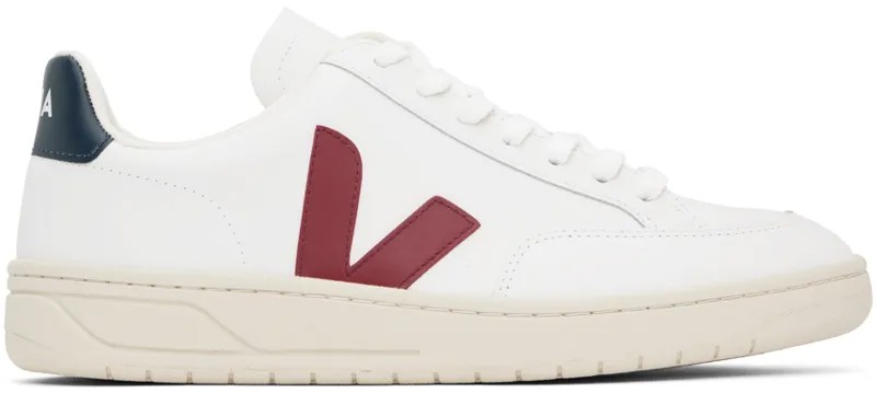 Бело-красные кожаные кроссовки V-12 Veja