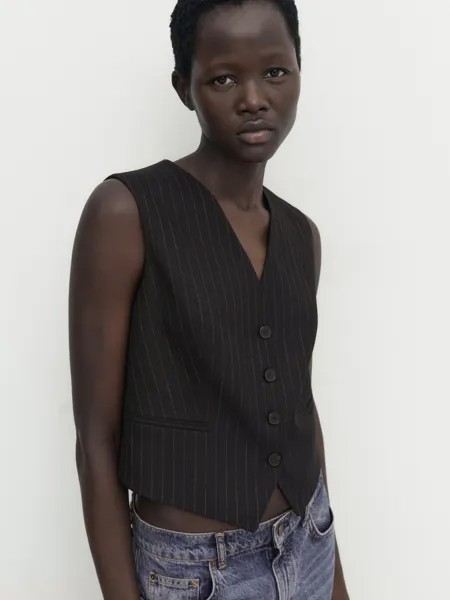 Костюмный жилет в короткую полоску Massimo Dutti, темно-синий