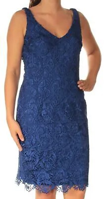 RALPH LAUREN Женское синее вечернее платье-футляр без рукавов длиной ниже колена. Размер: 9.
