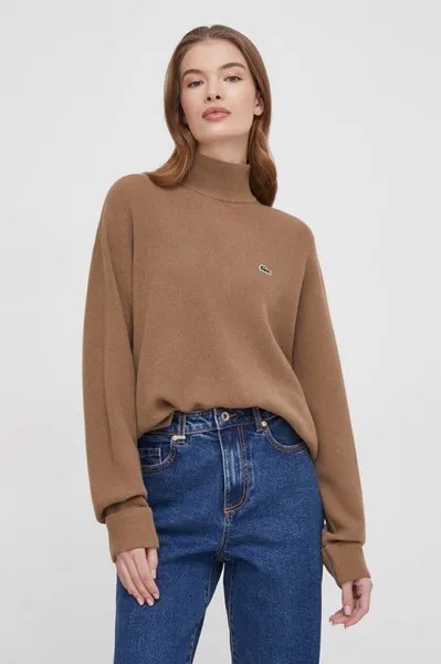 Шерстяной свитер Lacoste, коричневый