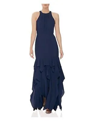 HALSTON Женское темно-синее длинное вечернее платье-русалка без рукавов с лямкой на шее 10