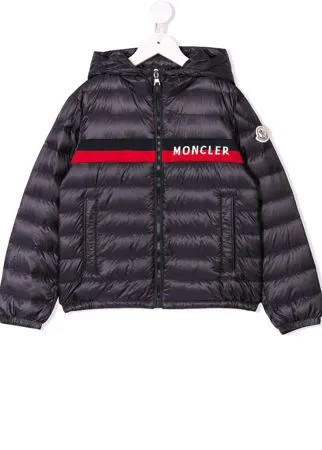 Moncler Enfant пуховик с полосками и логотипом