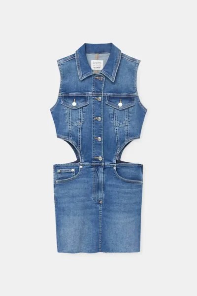 Платье Pull&Bear Short Denim With Cutout Detail, синий