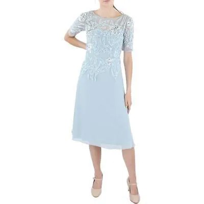 Adrianna Papell Женское Синее Свадебное Коктейльное Платье с Бисером 14 BHFO 8632