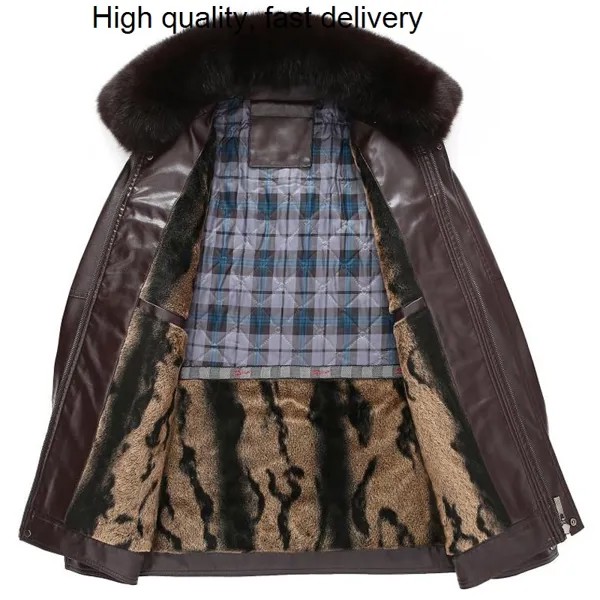 Теплая Бархатная Толстая дубленка, пальто для отца, зимние мужские куртки, винтажное пальто с кожаной подкладкой для мужчин, верхняя одежда