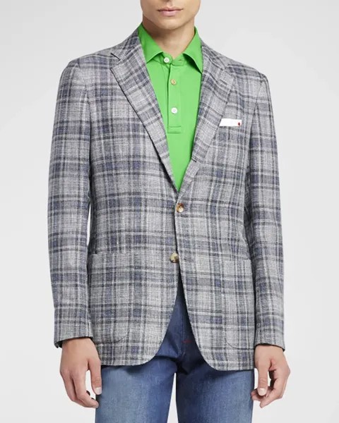 Мужское спортивное пальто в клетку из кашемировой шерсти Kiton, цвет Gray