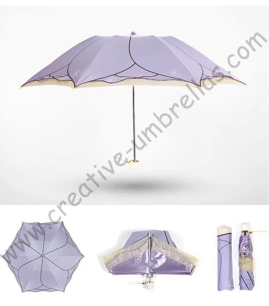 3 шт./лот, летний женский складной зонт с цветным принтом в виде листьев лотоса, розового, фиолетового, хаки, с УФ-вышивкой