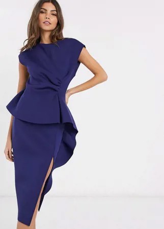 Темно-синее платье-футляр миди с баской ASOS DESIGN-Темно-синий