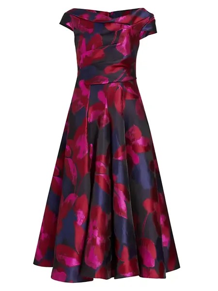 Жаккардовое платье с драпировкой и цветочным принтом Talbot Runhof, цвет royal navy