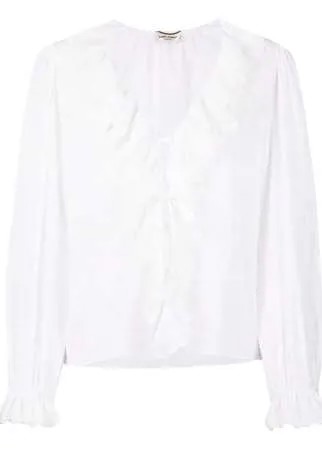 Saint Laurent блузка с V-образным вырезом и оборками