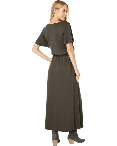 Платье Lilla P Flutter Sleeve Interlock Jersey Dress, оливковый
