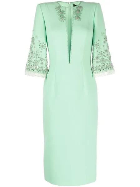 Декорированное платье миди Sandrine Jenny Packham, зеленый