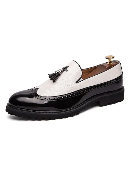 Milanoo Mens Black And White Wingtip Loafers Slip-On Formal Shoes