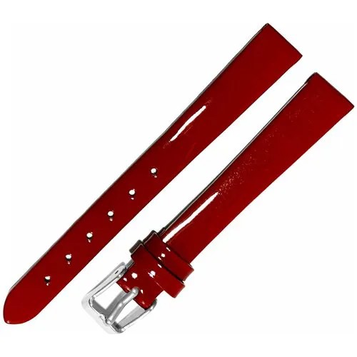 Ремешок 1205-01 (красн) ЛАК Красный кожаный ремень 12 мм для часов наручных лаковый из натуральной кожи лакированный женский