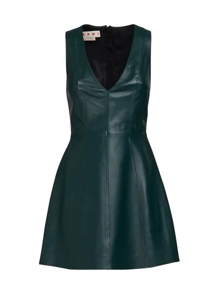 Кожаное мини-платье без рукавов Marni, зеленый