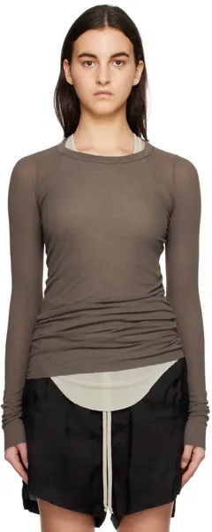 Серо-коричневая футболка с длинным рукавом в рубчик Rick Owens